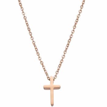 Κολιέ σταυρός με αλυσίδα ατσάλινος 316L με αλυσίδα σε ροζ χρυσό