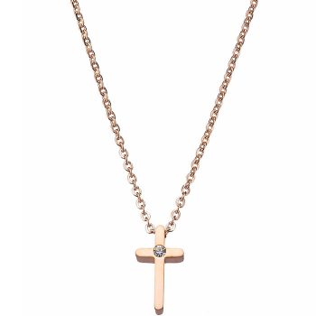 Κολιέ σταυρός με αλυσίδα ατσάλινος 316L με αλυσίδα σε ροζ χρυσό
