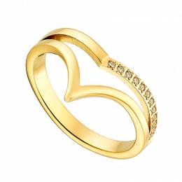 Ατσάλινο δαχτυλίδι σε χρυσό χρώμα σχήμα καρδιας με διαφανες πέτρες
