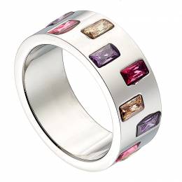 Ατσάλινο δαχτυλίδι σε ασημί χρώμα με πολύχρωμες πέτρες