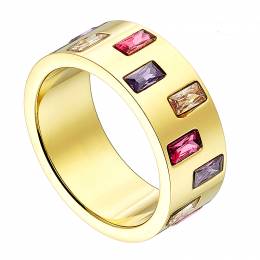 Ατσάλινο δαχτυλίδι σε χρυσό χρώμα με πολύχρωμες πέτρες