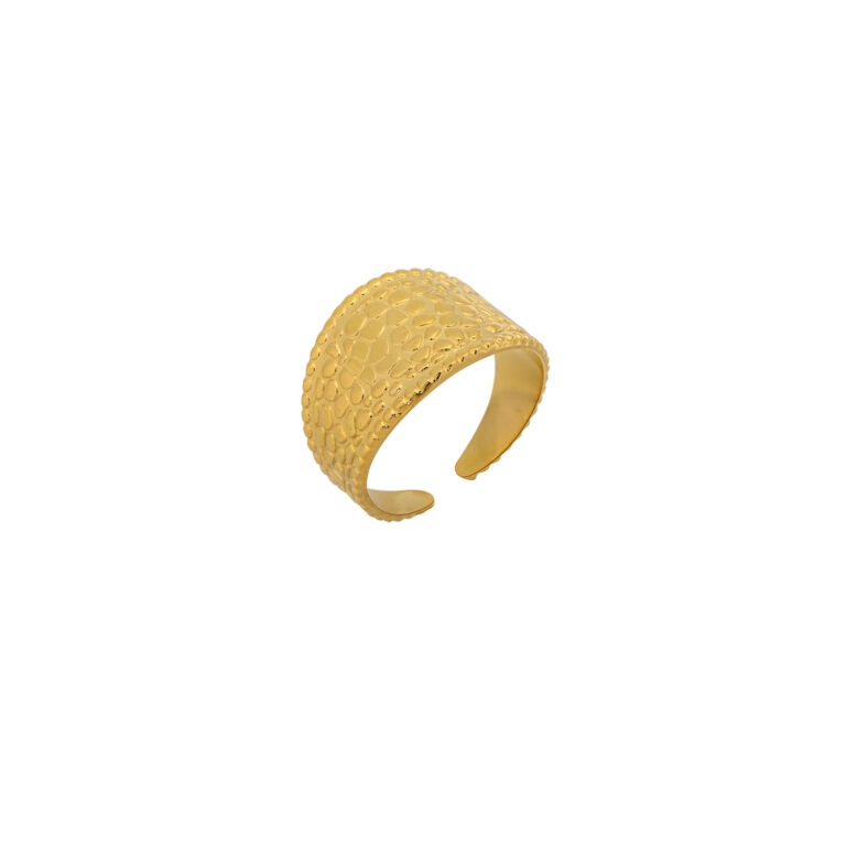 Δαχτυλίδι από ανοξείδωτο ατσάλι χρώματος χρυσό σφυρίλατο φαρδύ ανοιχτό